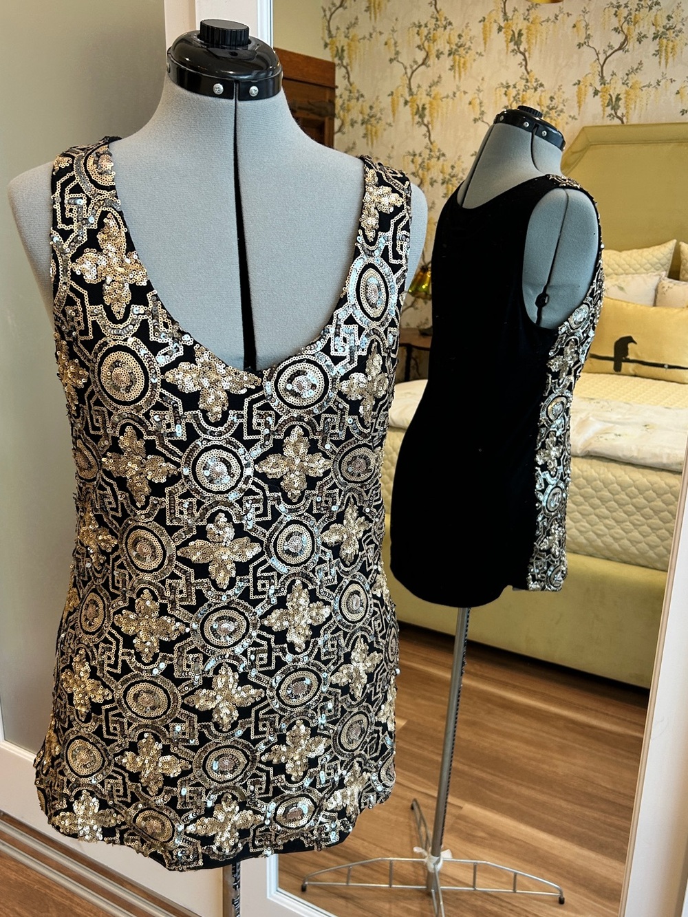 LeChateau Gold & Silver Sequin Embellished Tank Top